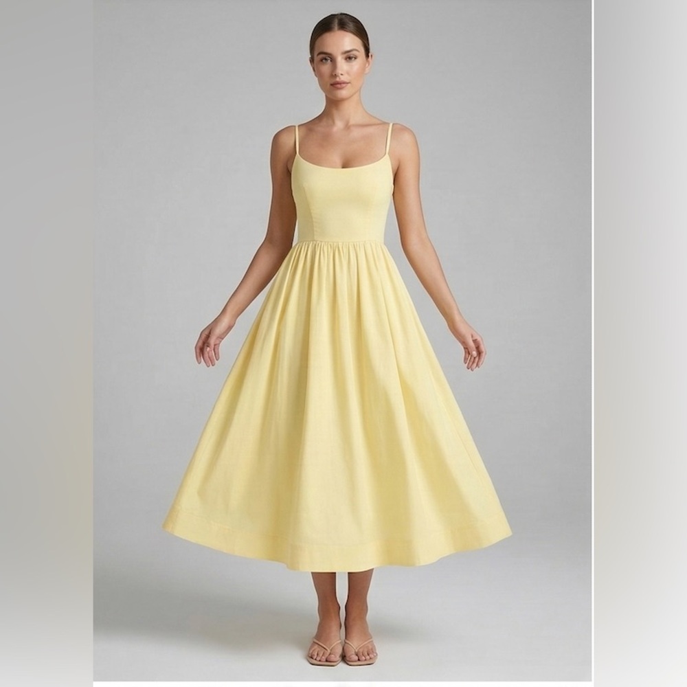 LAST ONE 🔥 Lydia Scoop-Neck Midi Dress in Sunbeam Yellow